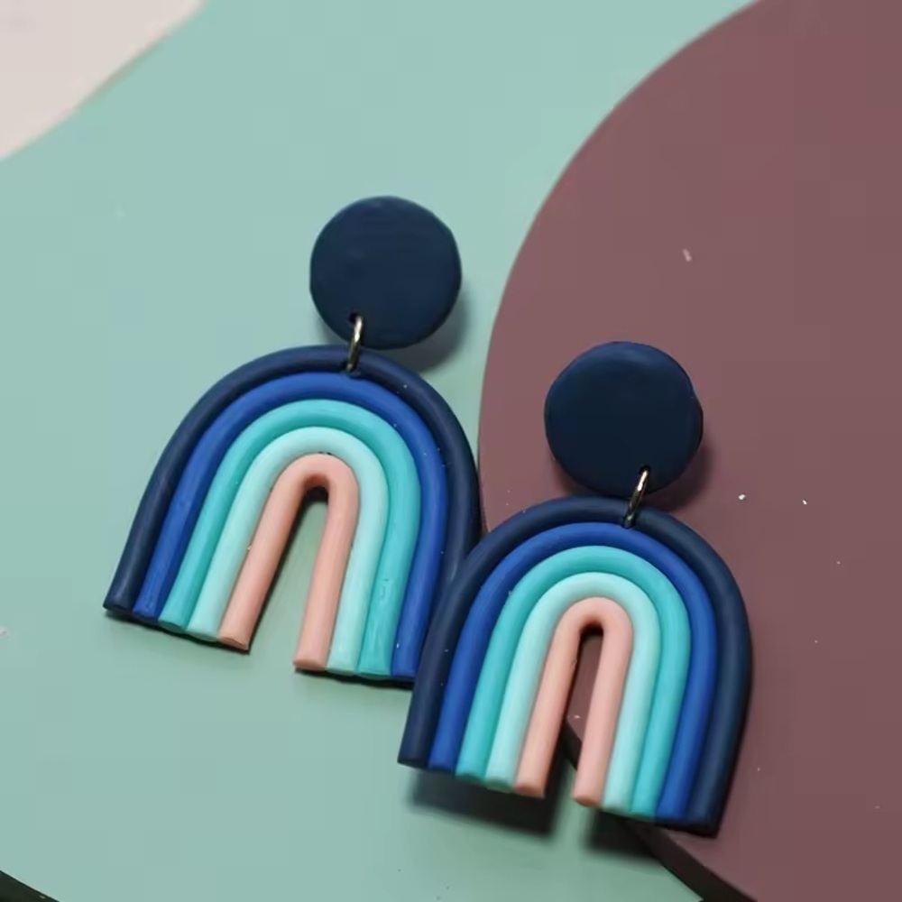 Boho Rainbow Arch Dangle Studs - Handmade Earrings